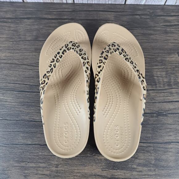 Crocs Kadee II Leopard Flip Flop Sandals Women's Sz 6 (VGC) - Picture 6 of 7